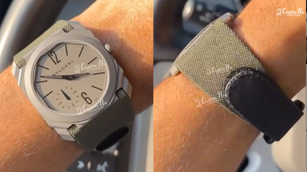 Compatible with Bulgari Octo Finissimo straps 30mm Canvas Military Green - Image 2