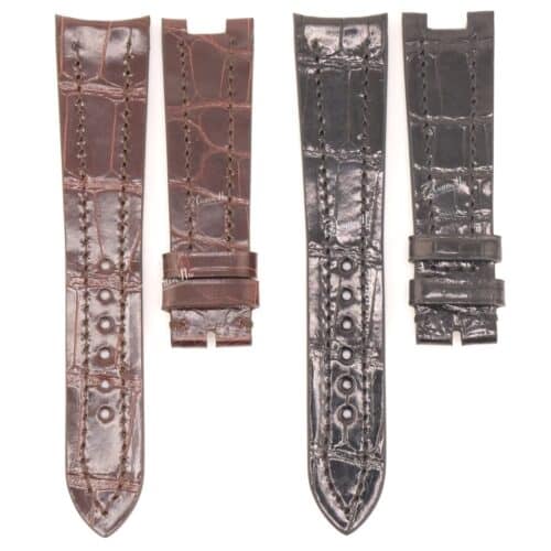 DSCF6340 | CustomHu: Luxury Custom Watch Straps Brown and black croc-pattern leather watch straps, four pieces shown with buckle and loop closures in two colors.