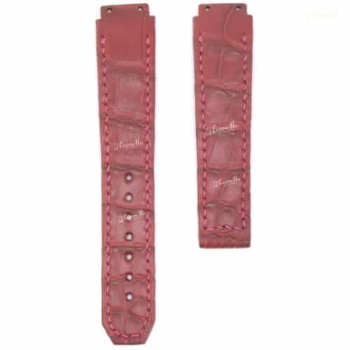 DSCF6360 | CustomHu: Luxury Custom Watch Straps Two pink crocodile-embossed leather watch straps with pink stitching, shown side-by-side.