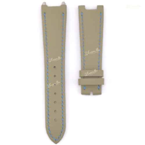 DSCF6374 | CustomHu: Luxury Custom Watch Straps Beige leather watch strap set with blue stitching, showing a long perforated strap and a shorter buckle keeper piece.